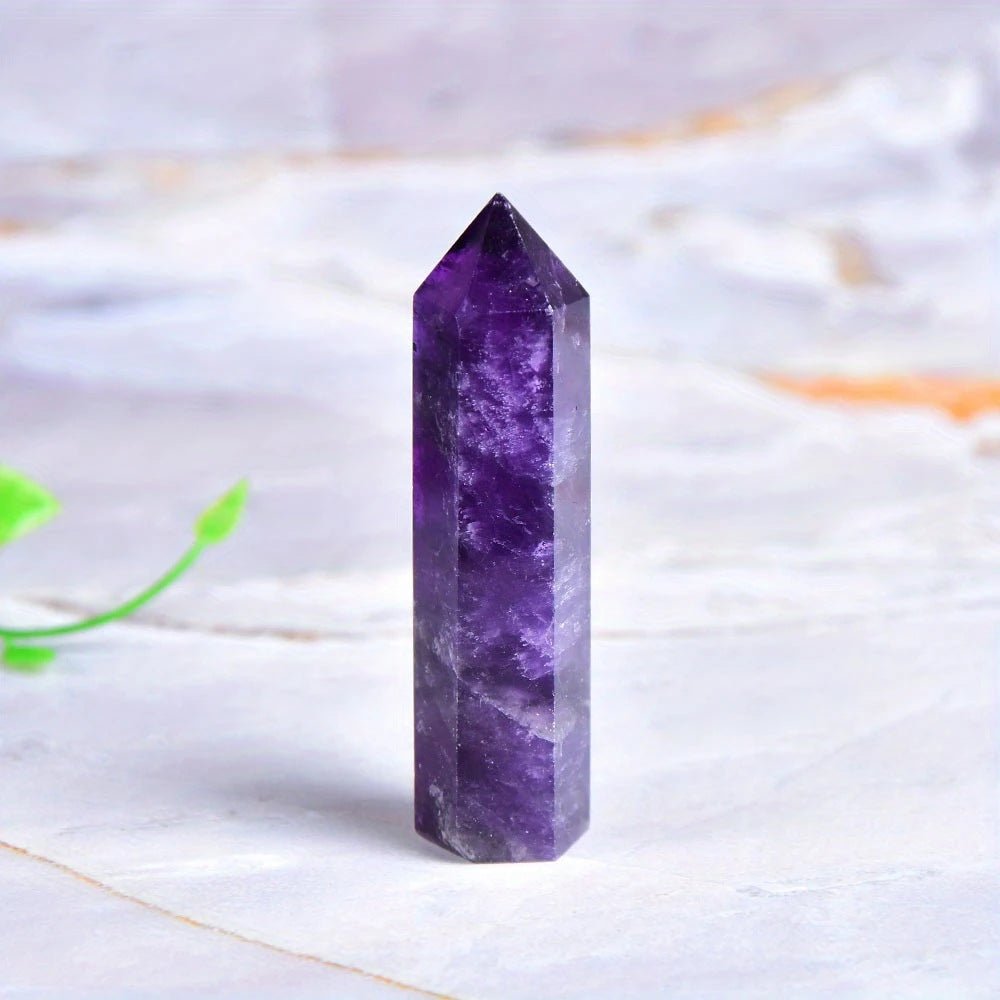 Natural Amethyst Hexagonal Prism Pointed Crystal Stone Polished Healing Energy Reiki Chakra Decorative Ornament - CN Heal Vibe