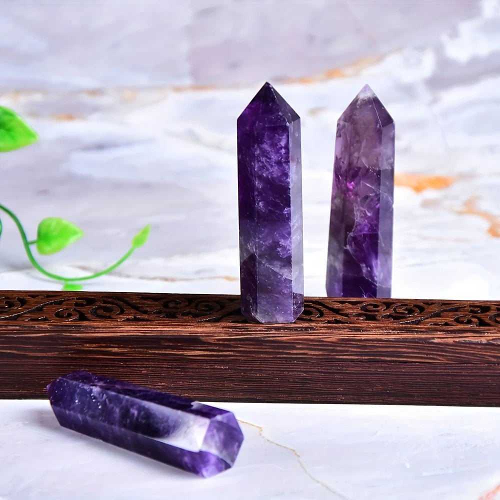 Natural Amethyst Hexagonal Prism Pointed Crystal Stone Polished Healing Energy Reiki Chakra Decorative Ornament - CN Heal Vibe