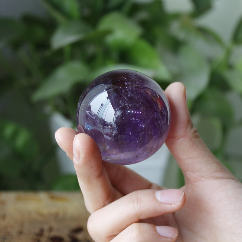 Natural Brazilian Amethyst Crystal Sphere Handcrafted from Raw Stone Decorative Ornament for Home Office Decoration and Good Luck Gift - CN Heal Vibe