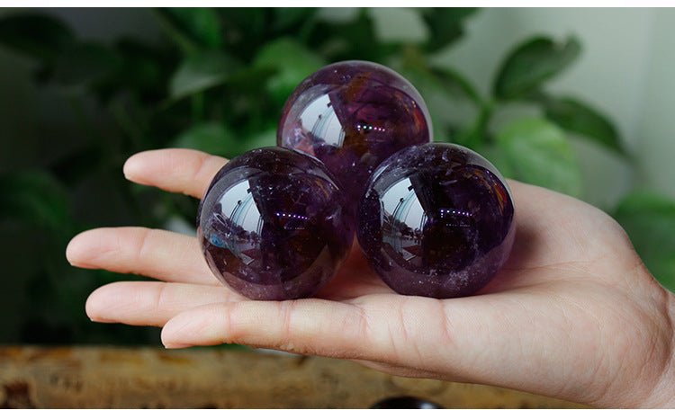 Natural Brazilian Amethyst Crystal Sphere Handcrafted from Raw Stone Decorative Ornament for Home Office Decoration and Good Luck Gift - CN Heal Vibe