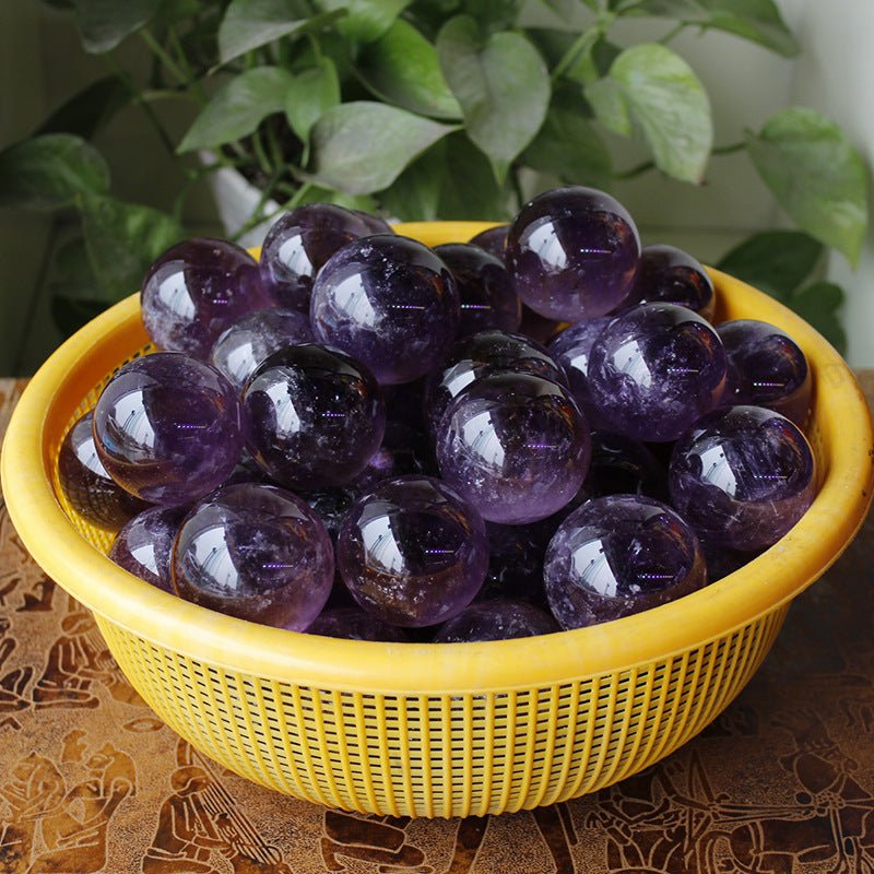 Natural Brazilian Amethyst Crystal Sphere Handcrafted from Raw Stone Decorative Ornament for Home Office Decoration and Good Luck Gift - CN Heal Vibe