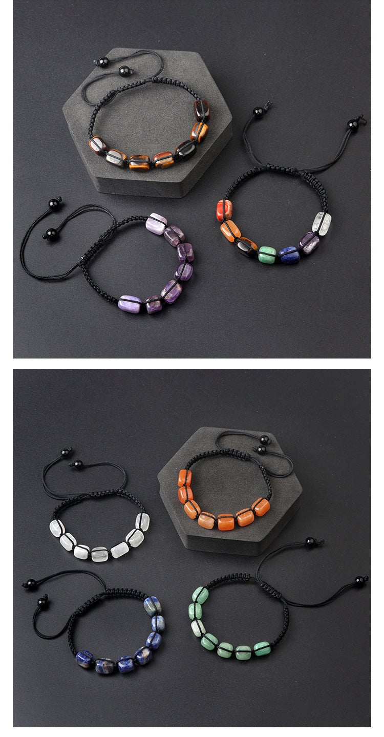 Natural Crystal Bracelet for Women Men, Pink Quartz Tiger Eye Amethyst Beaded Bracelet, Chakra Yoga Jewelry, Handmade Braided Energy Healing Accessories - CN Heal Vibe