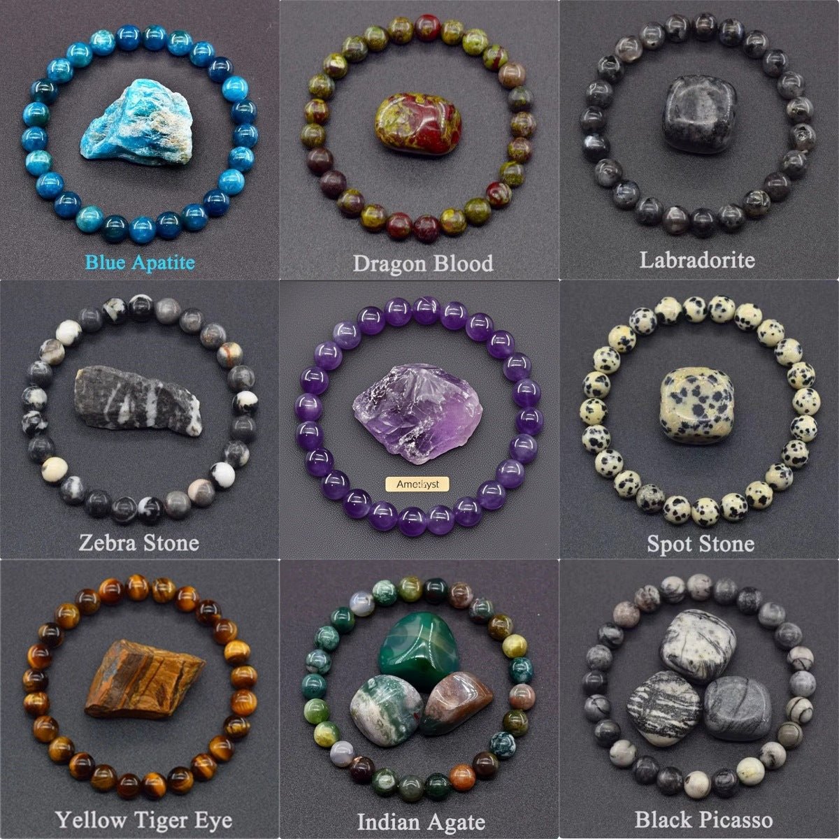 Natural Multi Stone Bracelet for Women Men Handmade Beaded Bracelet with Red Green Amethyst Sunstone Lapis Lazuli Tiger Eye Agate Crystal Green Aventurine for Jewelry Gift - CN Heal Vibe