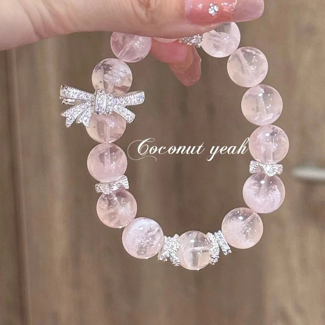Natural Pink Crystal Bow Bracelet for Women Trendy High - end Jewelry Gift - CN Heal Vibe