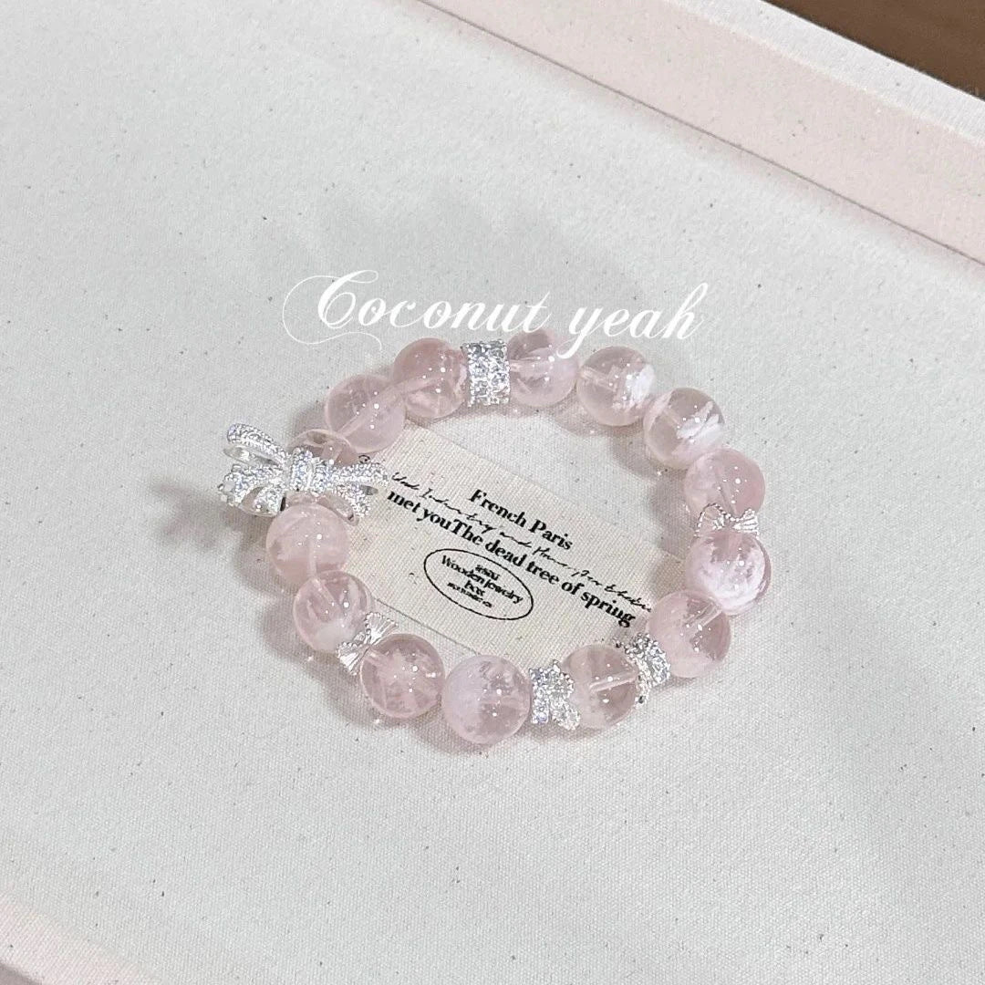 Natural Pink Crystal Bow Bracelet for Women Trendy High - end Jewelry Gift - CN Heal Vibe