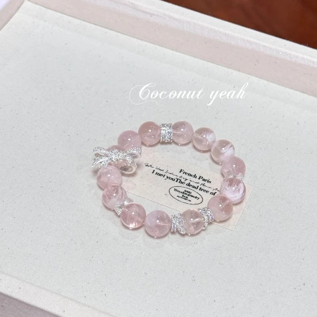 Natural Pink Crystal Bow Bracelet for Women Trendy High - end Jewelry Gift - CN Heal Vibe