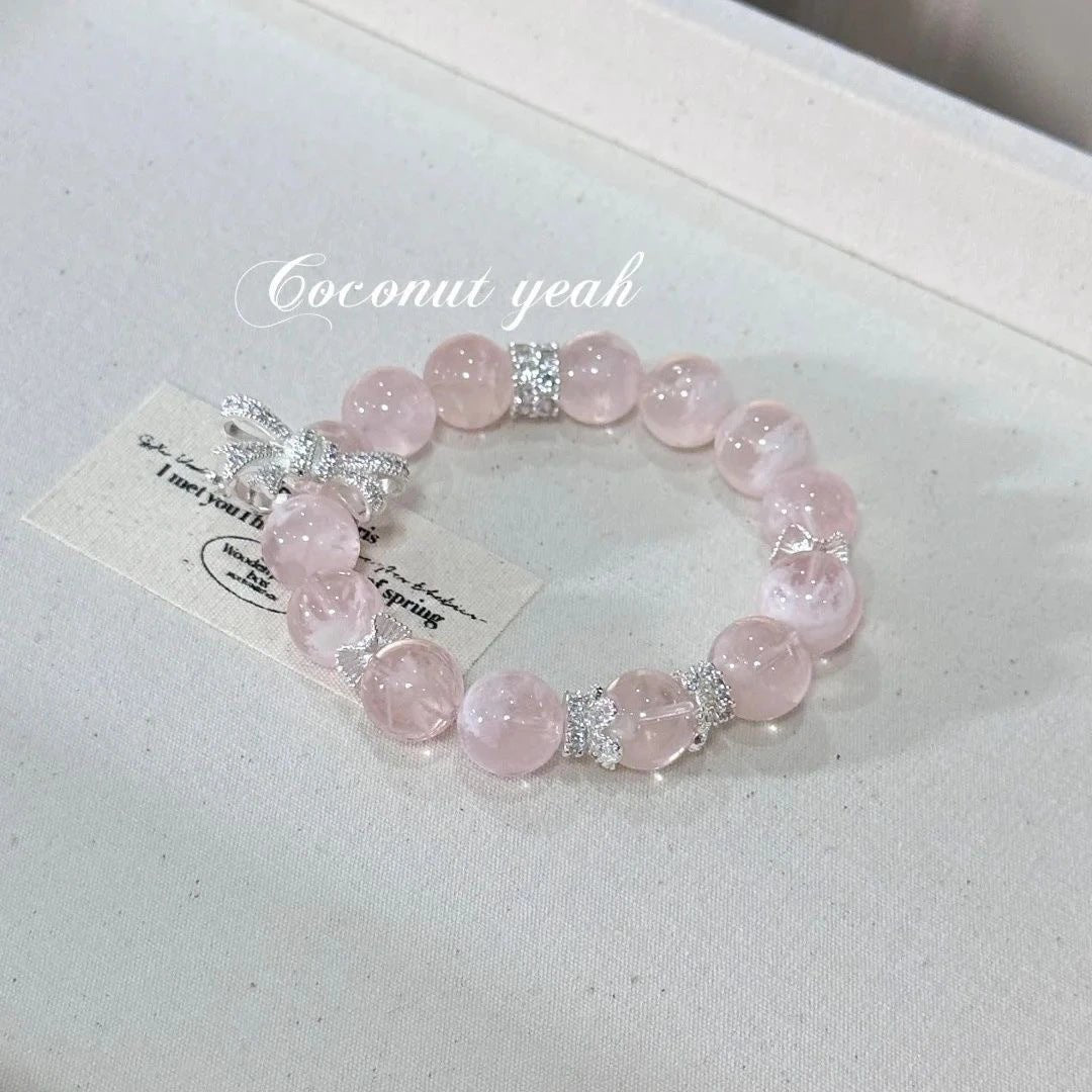 Natural Pink Crystal Bow Bracelet for Women Trendy High - end Jewelry Gift - CN Heal Vibe