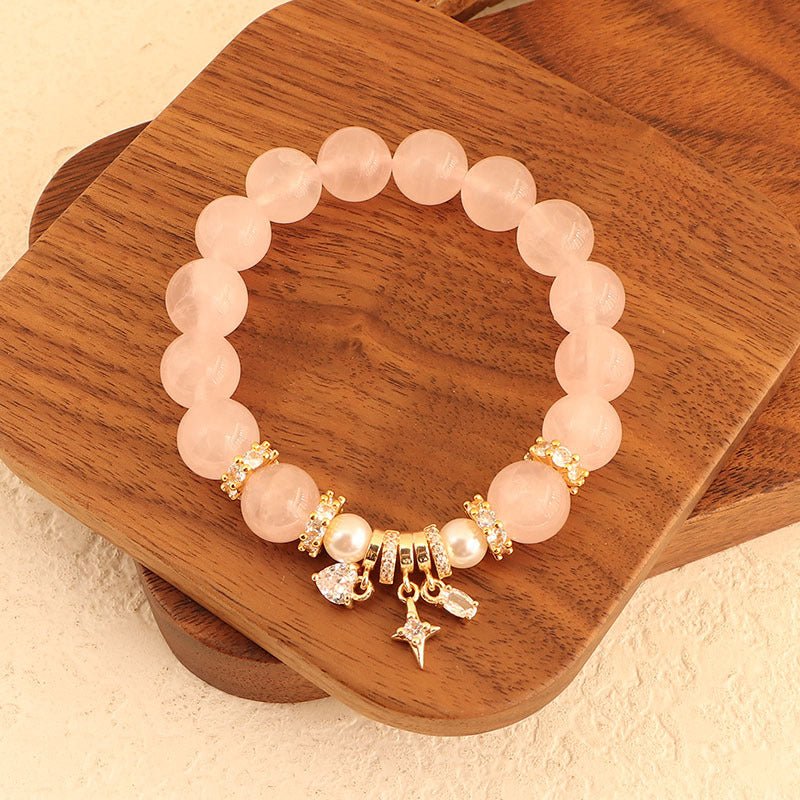 Natural Pink Crystal Bracelet Light Luxury Elegant Pink Crystal Zircon Bracelet High - end - CN Heal Vibe