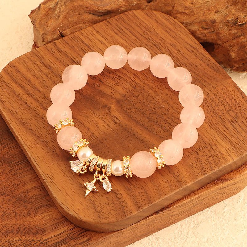 Natural Pink Crystal Bracelet Light Luxury Elegant Pink Crystal Zircon Bracelet High - end - CN Heal Vibe