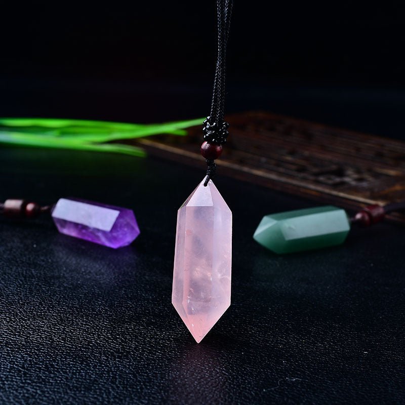 Natural Pink Yellow White Purple Amethyst Opal Hexagonal Prism Pendulum Crystal Stone Pendant for Women Men Reiki Healing Jewelry Gift - CN Heal Vibe