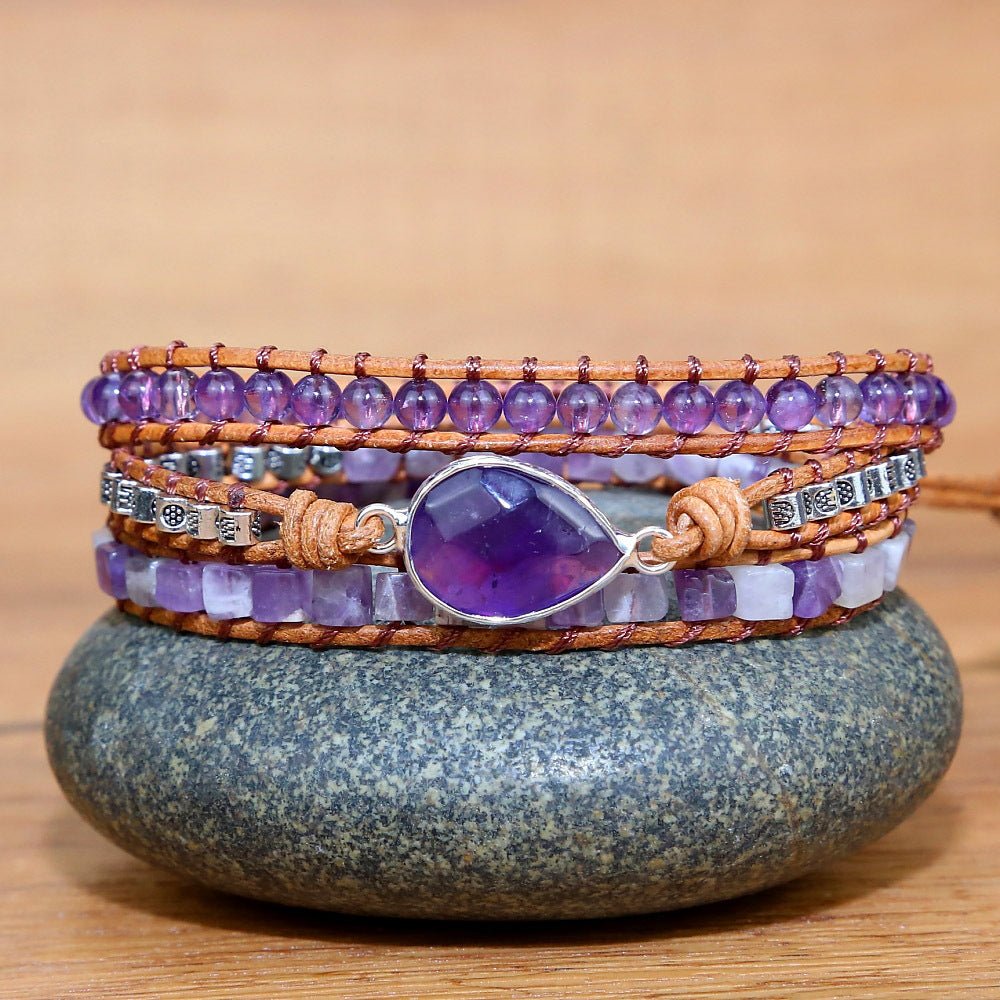 Natural Stone Amethyst Multi - layer Braided Bracelet Women's Jewelry Fashion Accessories for Her Gift - CN Heal Vibe