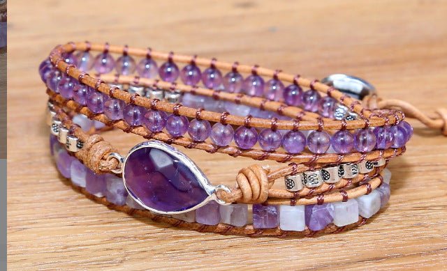 Natural Stone Amethyst Multi - layer Braided Bracelet Women's Jewelry Fashion Accessories for Her Gift - CN Heal Vibe