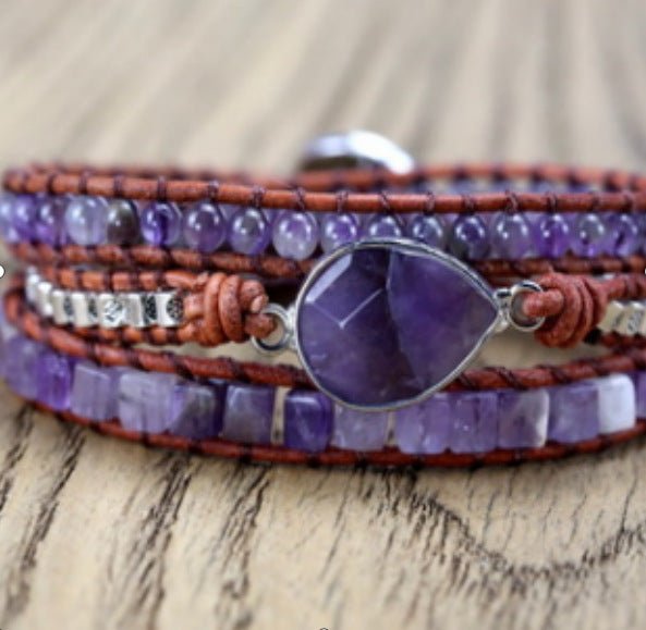 Natural Stone Amethyst Multi - layer Braided Bracelet Women's Jewelry Fashion Accessories for Her Gift - CN Heal Vibe