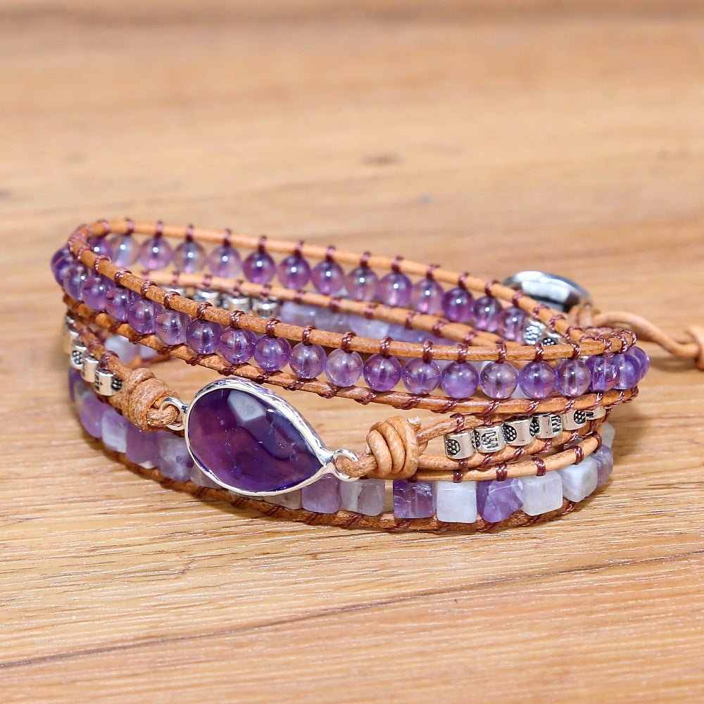 Natural Stone Amethyst Multi - layer Braided Bracelet Women's Jewelry Fashion Accessories for Her Gift - CN Heal Vibe