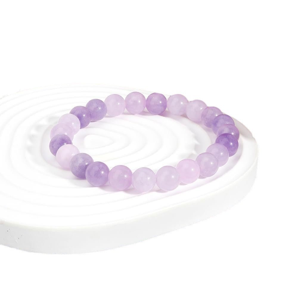 Natural Stone Bracelet Elastic Cord Beaded Purple Jade Stone Strawberry Crystal Agate Handmade Beaded Bracelet - CN Heal Vibe