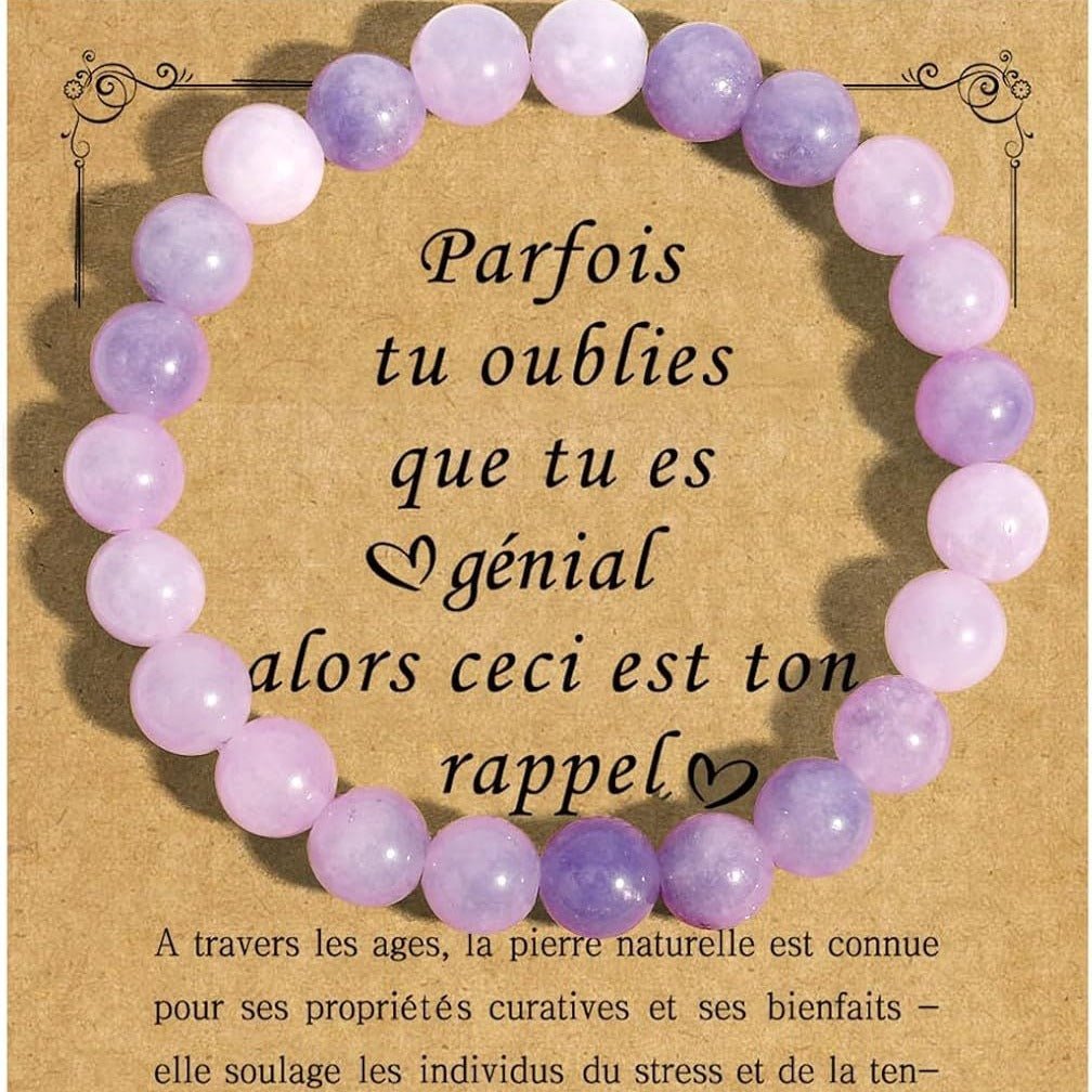 Natural Stone Bracelet Elastic Cord Beaded Purple Jade Stone Strawberry Crystal Agate Handmade Beaded Bracelet - CN Heal Vibe