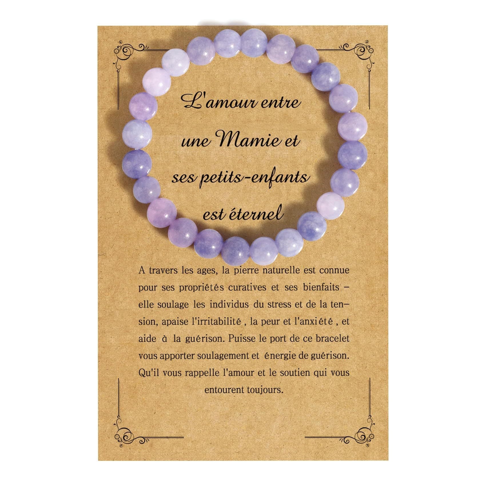 Natural Stone Bracelet Elastic Cord Beaded Purple Jade Stone Strawberry Crystal Agate Handmade Beaded Bracelet - CN Heal Vibe