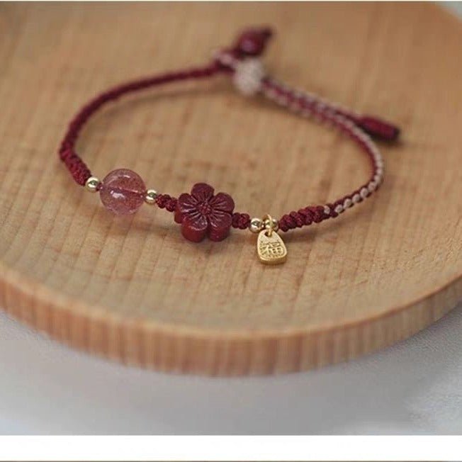 Natural Strawberry Crystal Cinnabar Peach Blossom Bracelet for Women, Birth Year Original Mineral Purple Gold Sand Bracelet for New Year - CN Heal Vibe