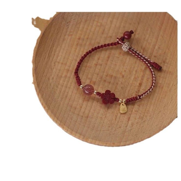 Natural Strawberry Crystal Cinnabar Peach Blossom Bracelet for Women, Birth Year Original Mineral Purple Gold Sand Bracelet for New Year - CN Heal Vibe