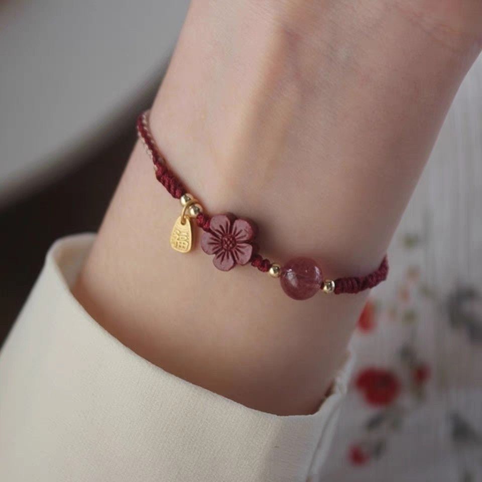 Natural Strawberry Crystal Cinnabar Peach Blossom Bracelet for Women, Birth Year Original Mineral Purple Gold Sand Bracelet for New Year - CN Heal Vibe