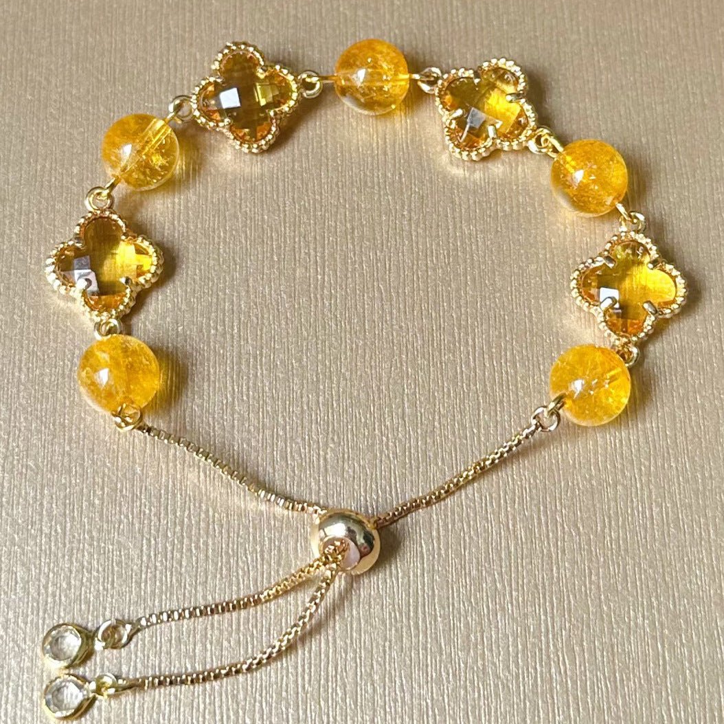 Natural Strawberry Crystal Four - leaf Clover Crystal Bracelet - CN Heal Vibe