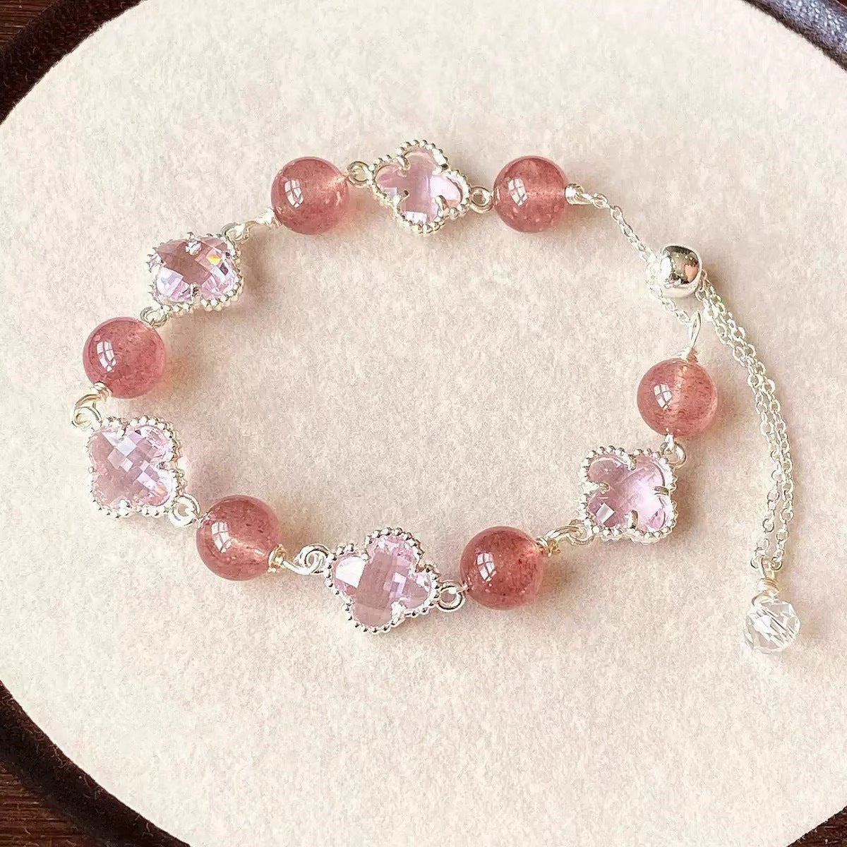 Natural Strawberry Crystal Four - leaf Clover Crystal Bracelet - CN Heal Vibe