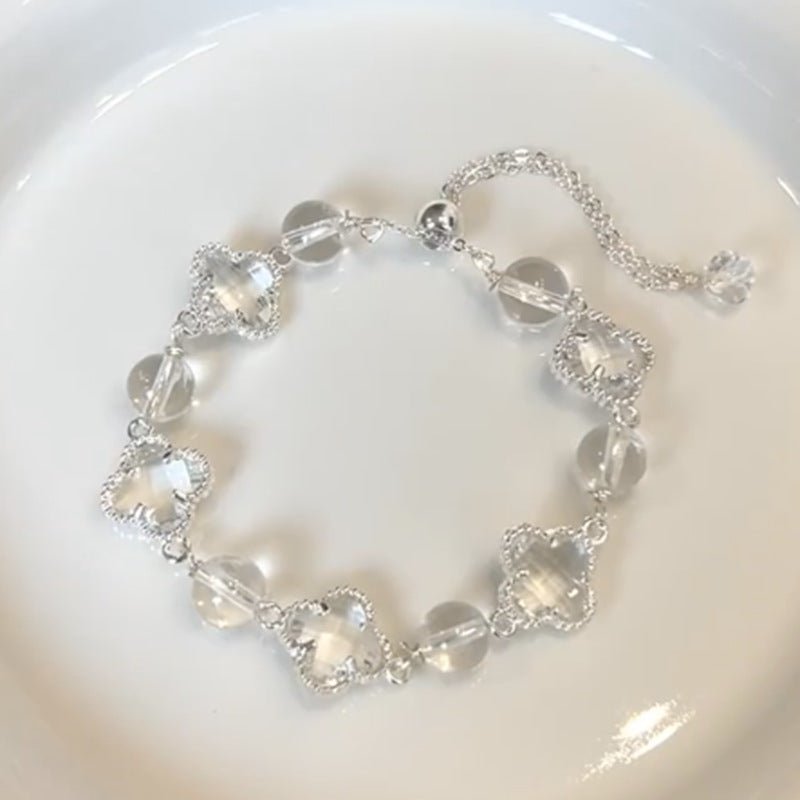 Natural Strawberry Crystal Four - leaf Clover Crystal Bracelet - CN Heal Vibe