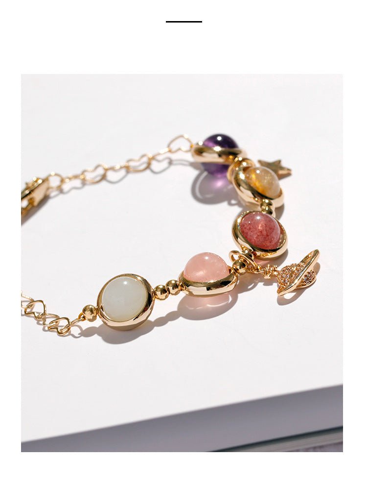 Natural Strawberry Quartz Bracelet for Women 7 Chakra Crystal Jewelry White Pink Amethyst Yellow Crystal Bangles for Gift Trendy Fashion Accessories Attract Luck Love Gift - CN Heal Vibe