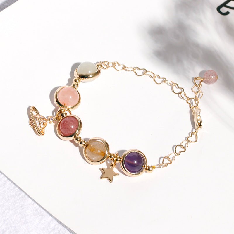 Natural Strawberry Quartz Bracelet for Women 7 Chakra Crystal Jewelry White Pink Amethyst Yellow Crystal Bangles for Gift Trendy Fashion Accessories Attract Luck Love Gift - CN Heal Vibe
