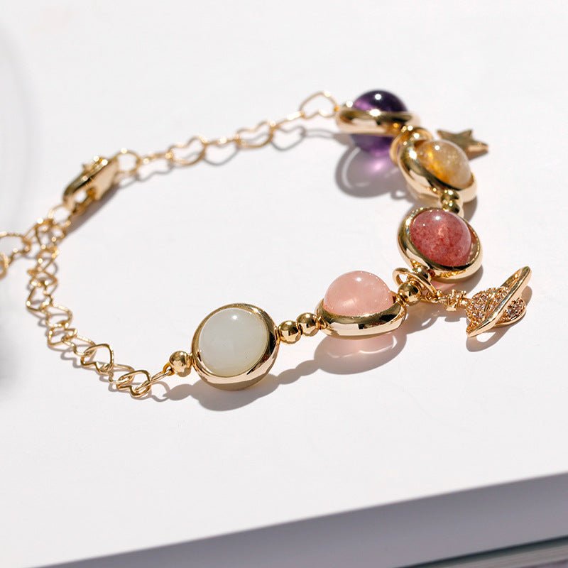 Natural Strawberry Quartz Bracelet for Women 7 Chakra Crystal Jewelry White Pink Amethyst Yellow Crystal Bangles for Gift Trendy Fashion Accessories Attract Luck Love Gift - CN Heal Vibe