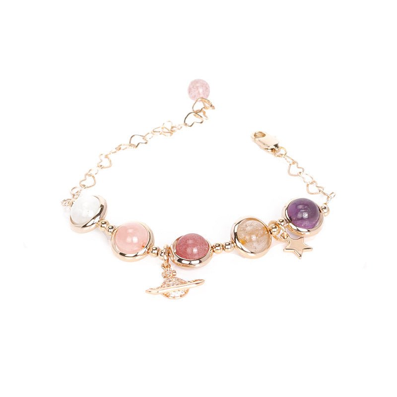 Natural Strawberry Quartz Bracelet for Women 7 Chakra Crystal Jewelry White Pink Amethyst Yellow Crystal Bangles for Gift Trendy Fashion Accessories Attract Luck Love Gift - CN Heal Vibe
