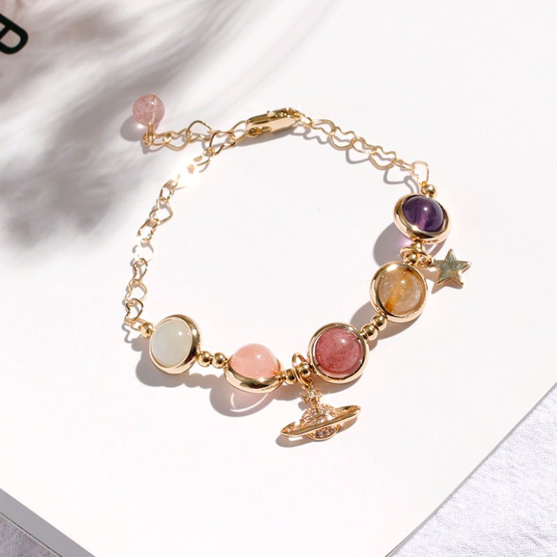 Natural Strawberry Quartz Bracelet for Women 7 Chakra Crystal Jewelry White Pink Amethyst Yellow Crystal Bangles for Gift Trendy Fashion Accessories Attract Luck Love Gift - CN Heal Vibe