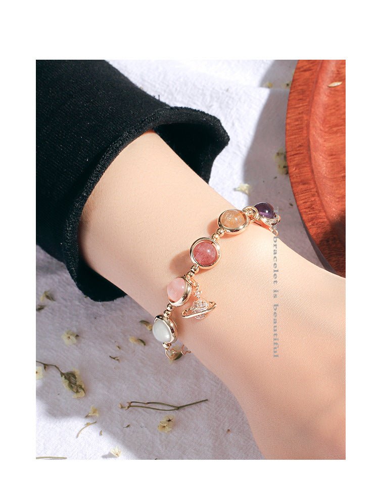 Natural Strawberry Quartz Bracelet for Women 7 Chakra Crystal Jewelry White Pink Amethyst Yellow Crystal Bangles for Gift Trendy Fashion Accessories Attract Luck Love Gift - CN Heal Vibe