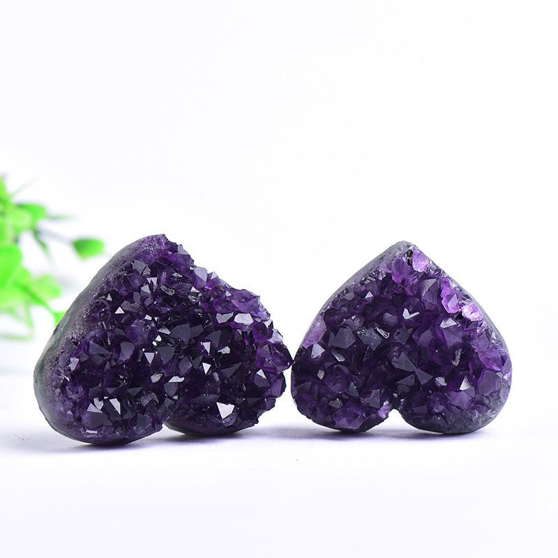 Natural Uruguay Amethyst Cluster Heart Shape Crystal Stone Healing Decorative Ornament for Home Office Decoration Reiki Chakra Balancing Gift - CN Heal Vibe