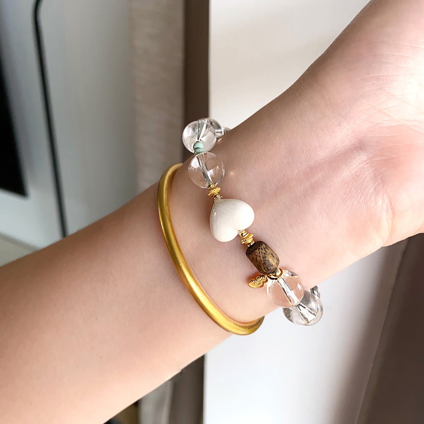 Natural White Crystal Bracelet for Women Agarwood Wealth - Attracting Multi - Treasure Bracelet - CN Heal Vibe