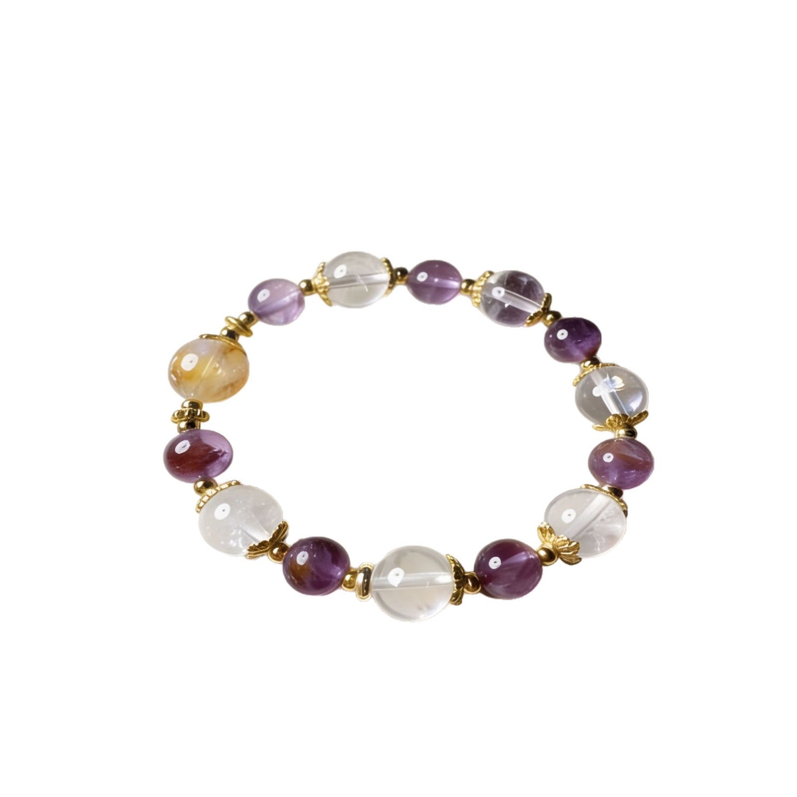 Natural White Crystal with Yellow Purple Agate Bracelet New Chinese Style Fashion Jewelry for Women Men Gift - CN Heal Vibe