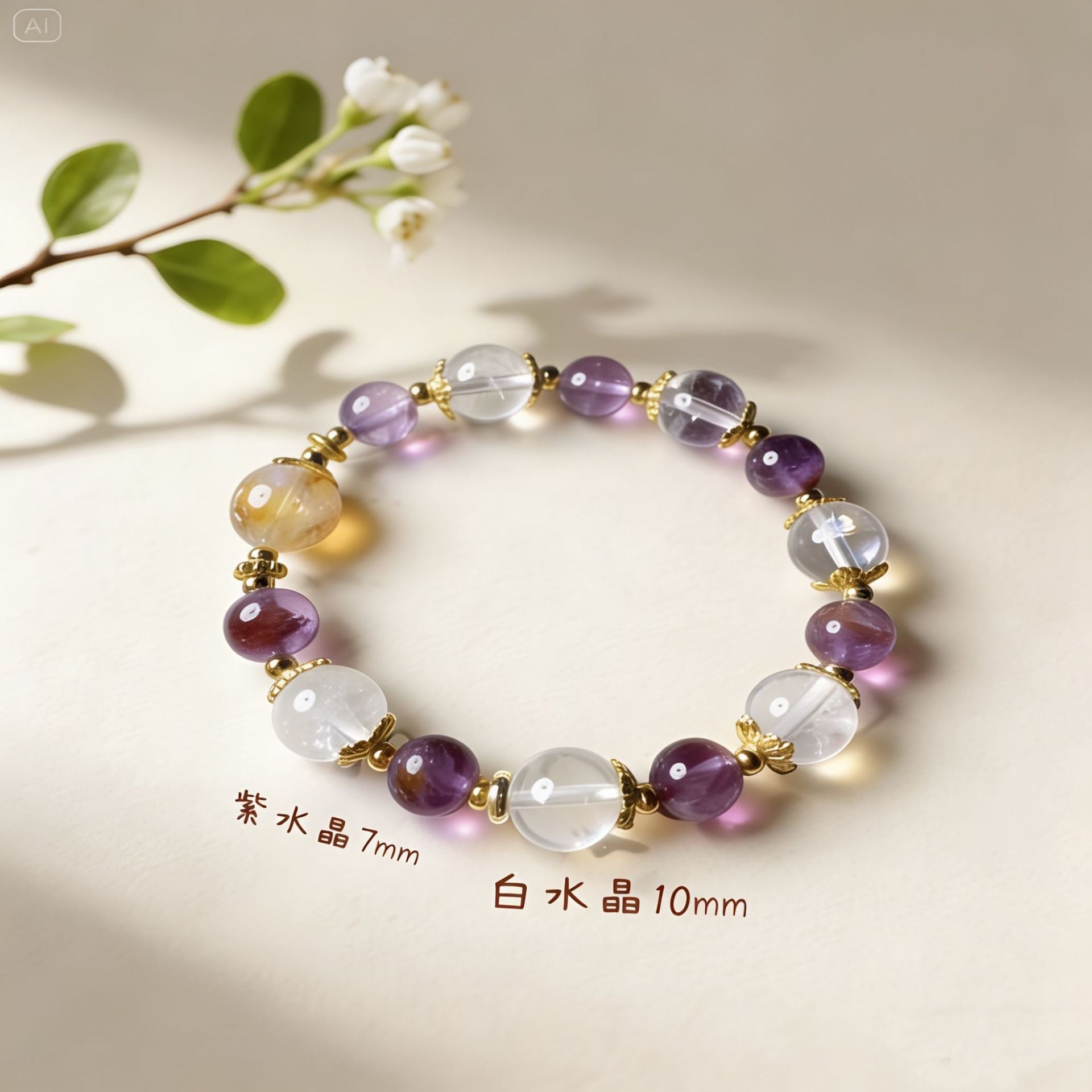 Natural White Crystal with Yellow Purple Agate Bracelet New Chinese Style Fashion Jewelry for Women Men Gift - CN Heal Vibe