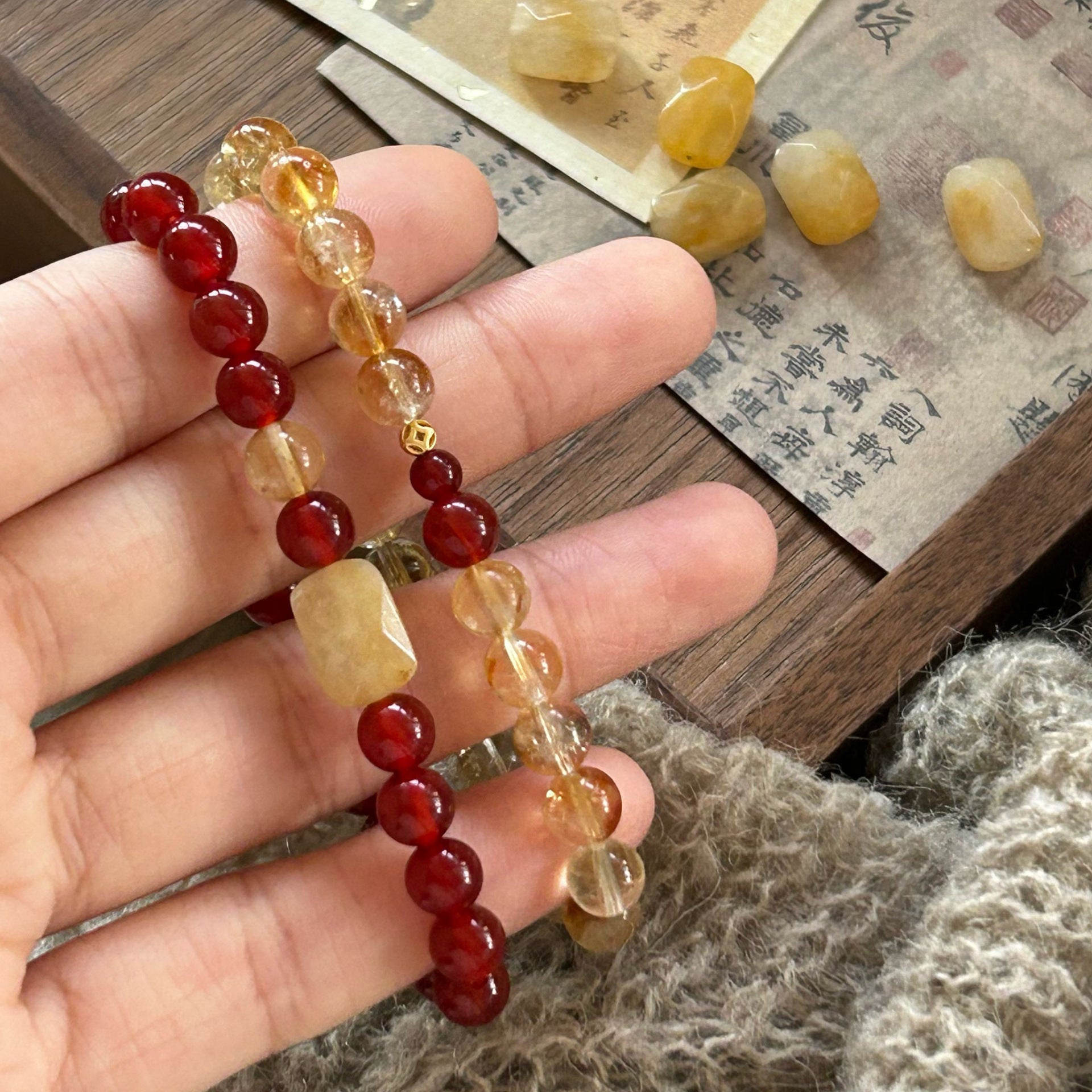 New Chinese Style Handmade Lucky Red Jade Yellow Crystal Bracelet - CN Heal Vibe