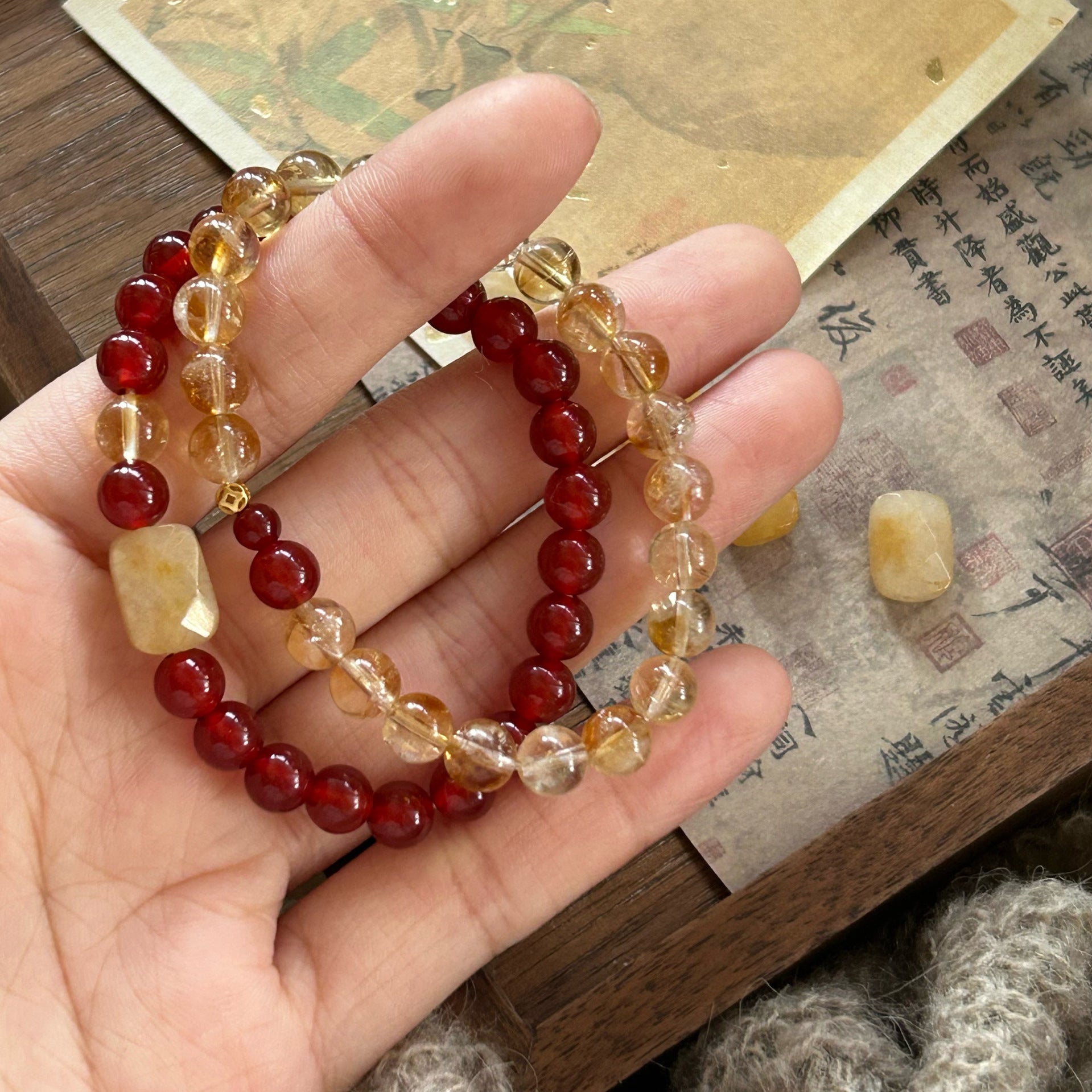 New Chinese Style Handmade Lucky Red Jade Yellow Crystal Bracelet - CN Heal Vibe