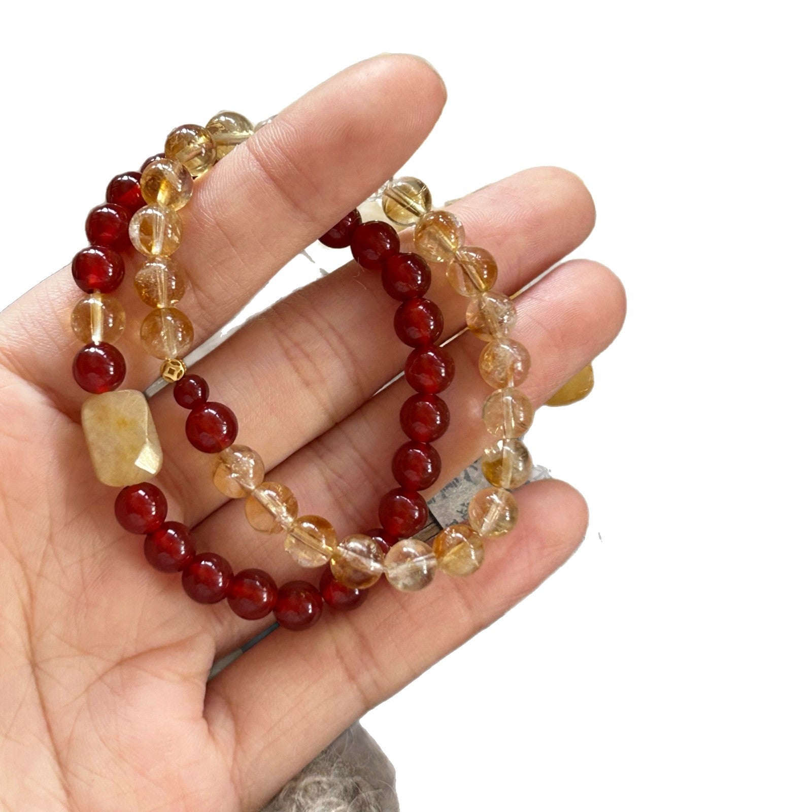 New Chinese Style Handmade Lucky Red Jade Yellow Crystal Bracelet - CN Heal Vibe