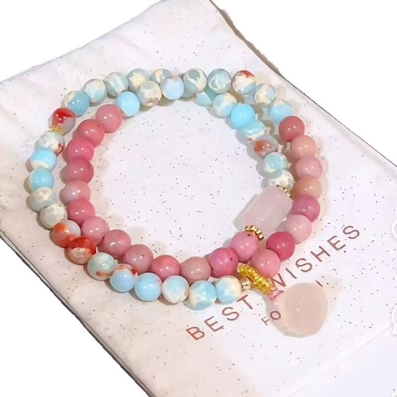 New Chinese Style Shoushan Stone Bracelet Red Vein Stone Pink Quartz Lotus Women's Jewelry Layered Wear Light Luxury Beads - CN Heal Vibe