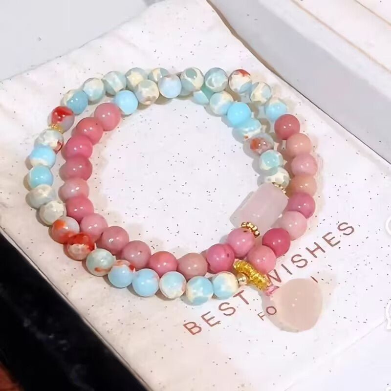 New Chinese Style Shoushan Stone Bracelet Red Vein Stone Pink Quartz Lotus Women's Jewelry Layered Wear Light Luxury Beads - CN Heal Vibe