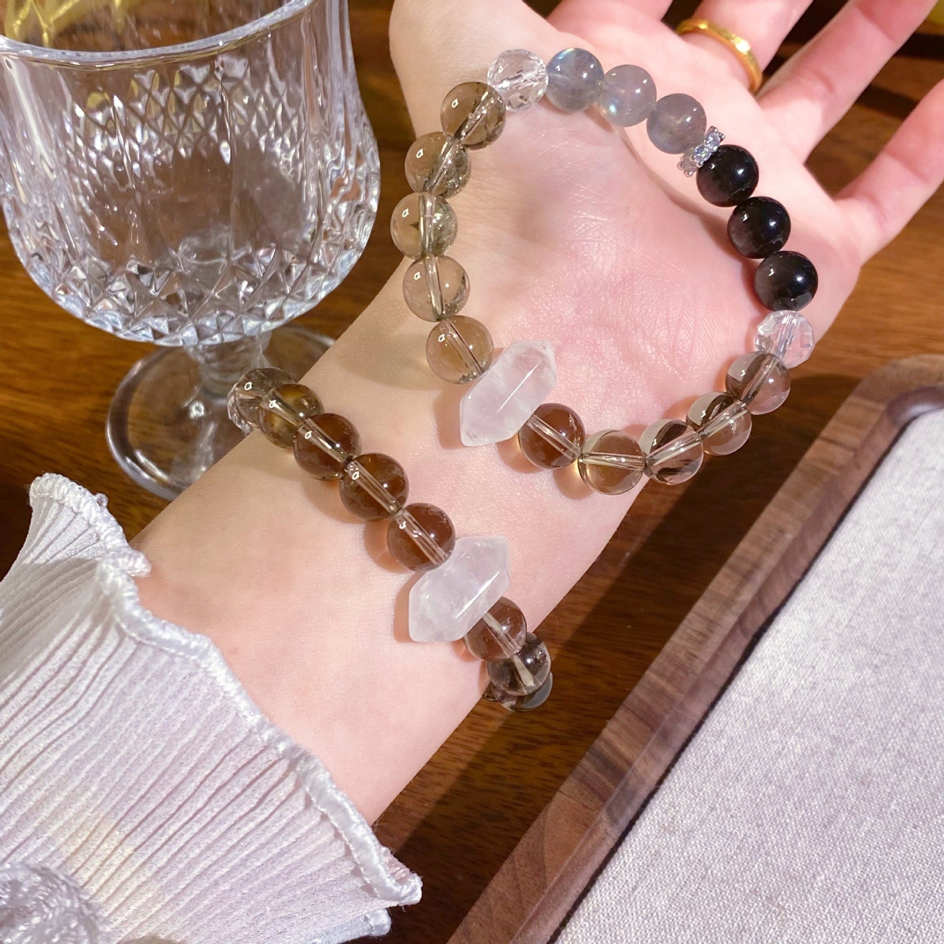 New Natural Crystal Gray Moonlight Stone Tea Crystal Irregular White Crystal Bracelet Handmade Ice Moonstone - CN Heal Vibe