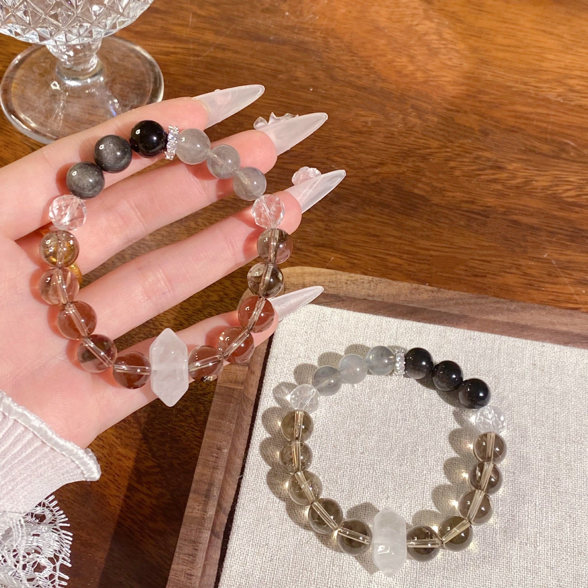 New Natural Crystal Gray Moonlight Stone Tea Crystal Irregular White Crystal Bracelet Handmade Ice Moonstone - CN Heal Vibe