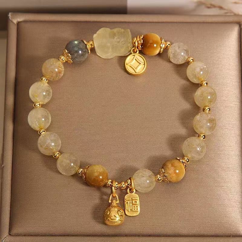 New Style Yellow Crystal Bracelet for Women, High - End Yellow Crystal Pixiu Bracelet for Women, Only Inward Flow, Wealth - Attracting Bracelet for Women - CN Heal Vibe
