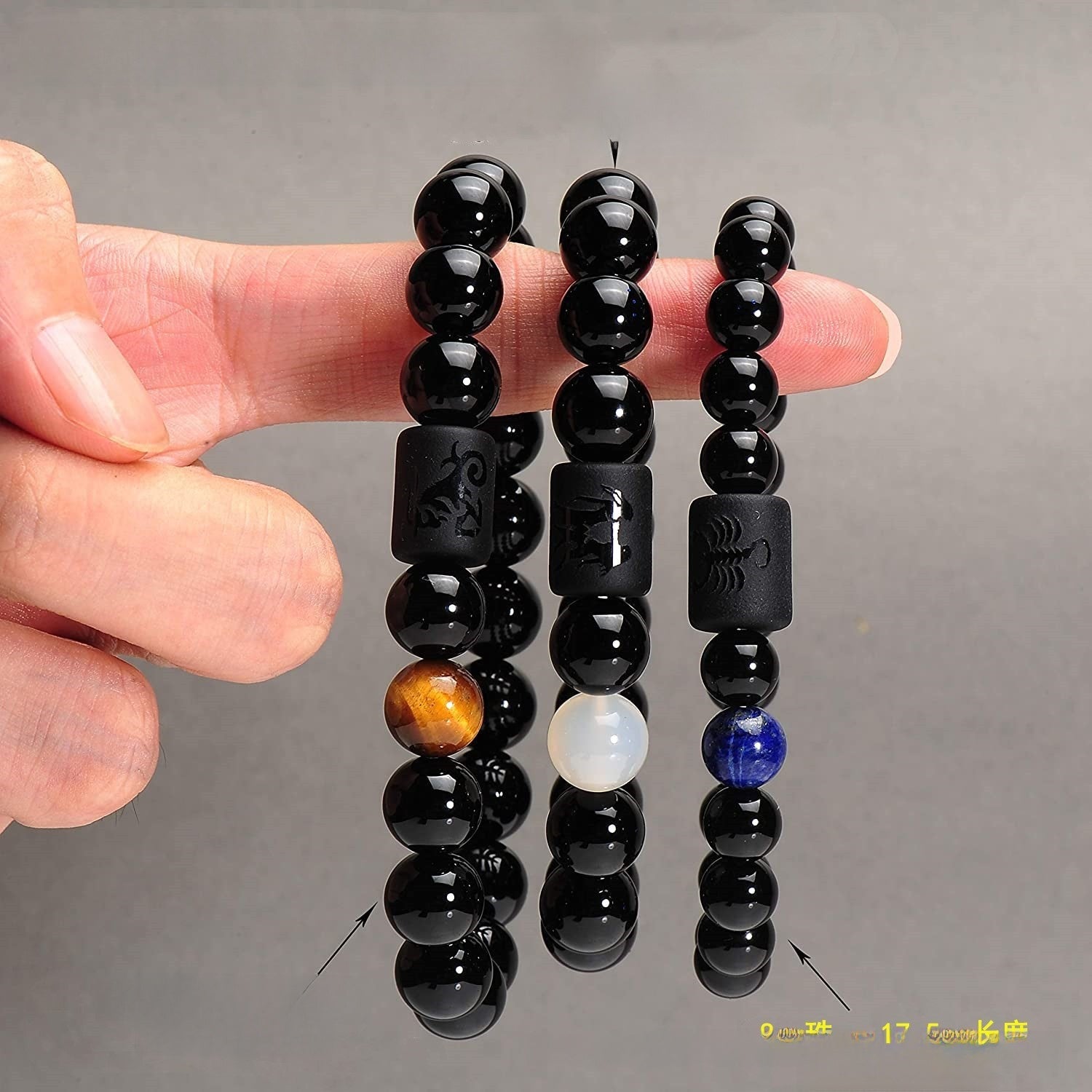 Twelve Zodiac Signs Men and Women Couple Yellow Tiger Eye Stone Beads Bracelet Zodiac Sign Black Agate Stone Bracelet - CN Heal Vibe