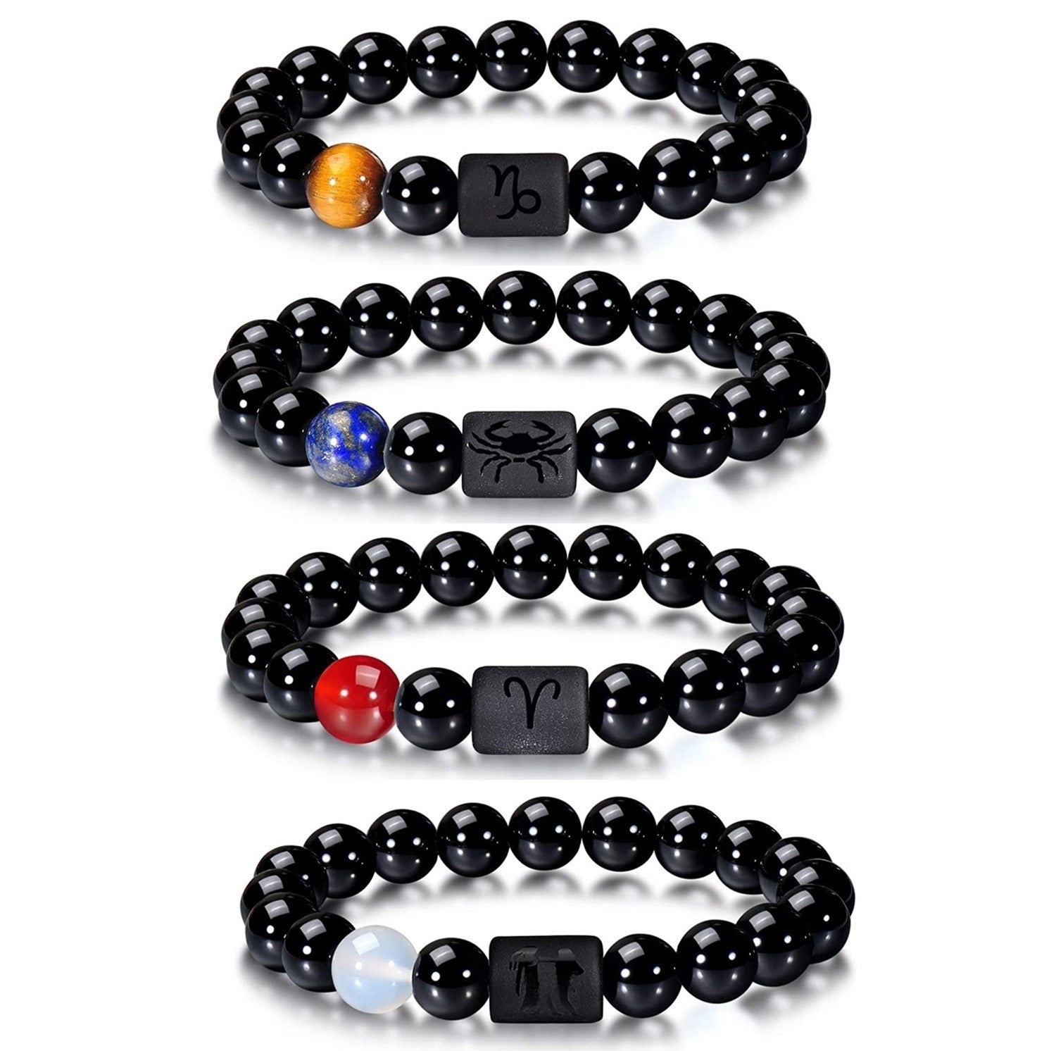 Twelve Zodiac Signs Men and Women Couple Yellow Tiger Eye Stone Beads Bracelet Zodiac Sign Black Agate Stone Bracelet - CN Heal Vibe