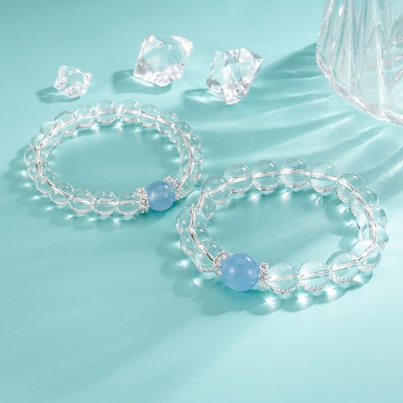 White Crystal Bracelet Aquamarine Bracelet Handmade Beads - CN Heal Vibe