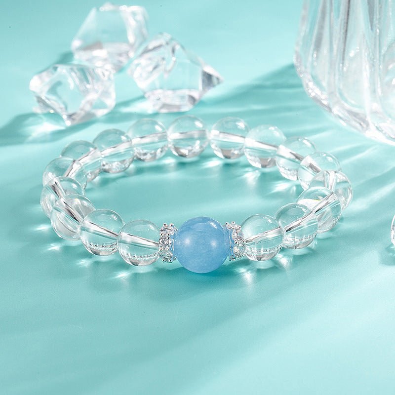 White Crystal Bracelet Aquamarine Bracelet Handmade Beads - CN Heal Vibe